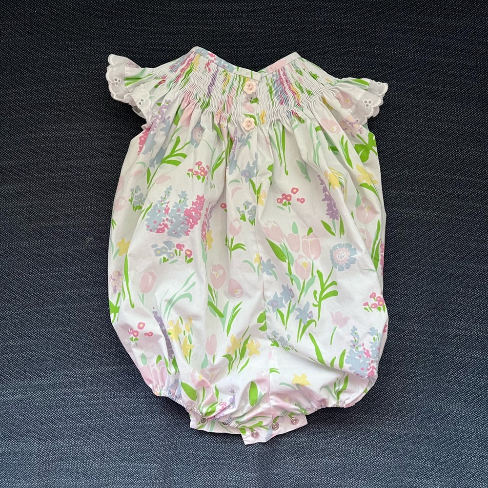 The Beaufort Bonnet Company Pastel Floral Bubble Romper with Smocking